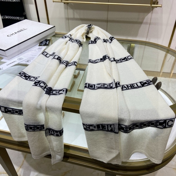 Chanel double C horizontal striped shawl scarf - Picture 2 of 9